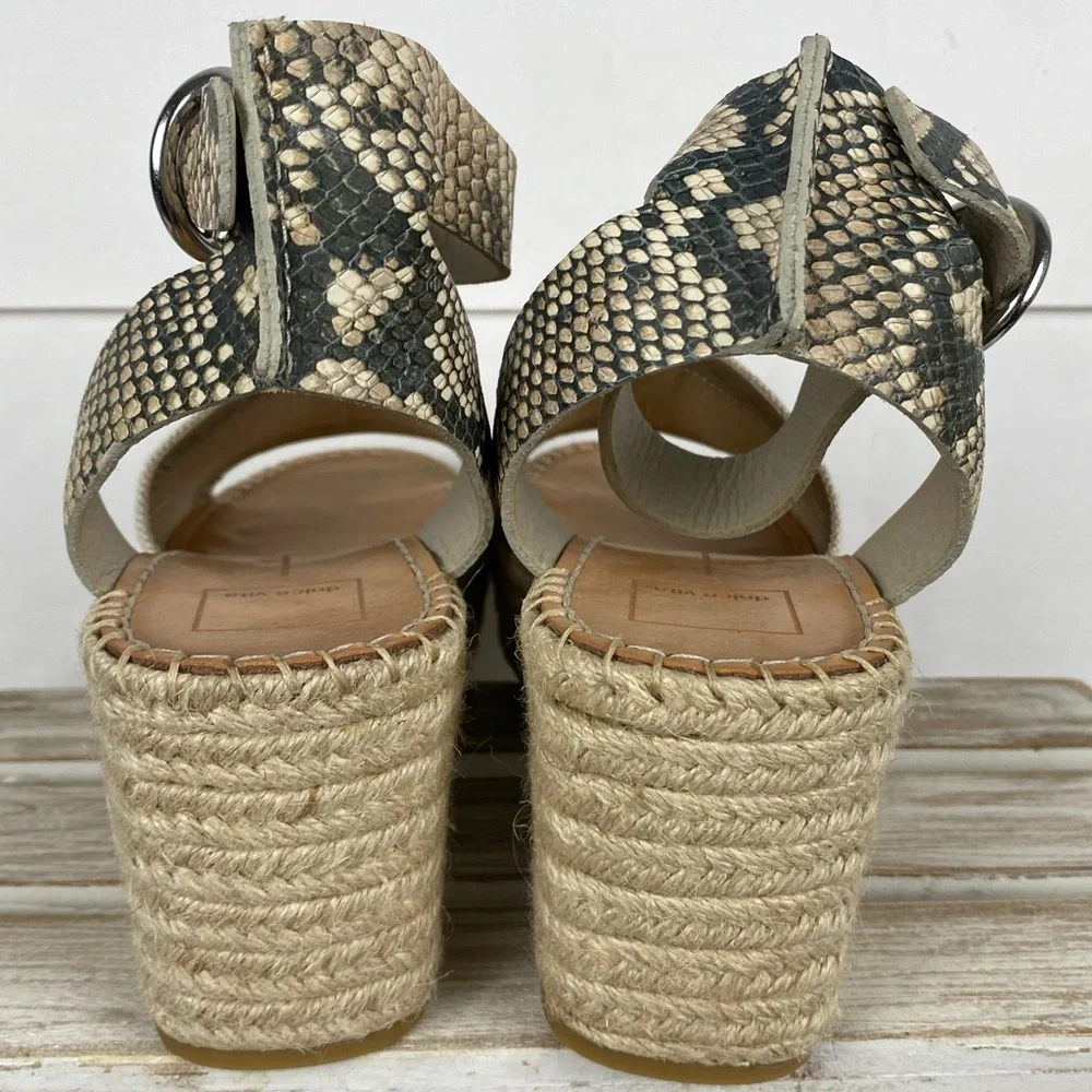 Dolce Vita Lesly espadrille wedge sandal beige snakeskin-print ankle strap Sz 10
